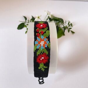 Floral Beaded Bracelet - Black, Red, Green, Blue